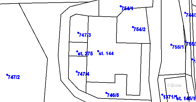Parcela st. 144 v KÚ Mostek, Katastrální mapa