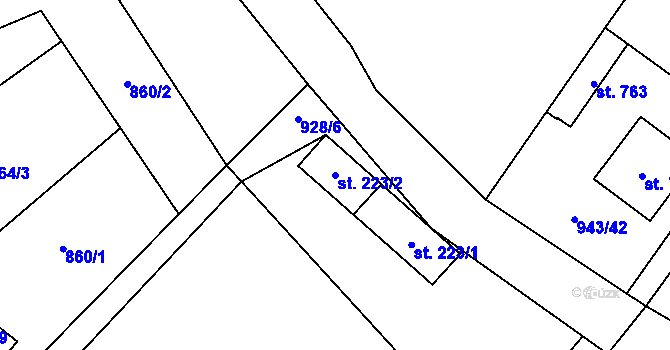Parcela st. 223/2 v KÚ Mostek, Katastrální mapa