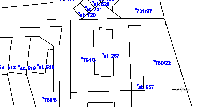 Parcela st. 267 v KÚ Mostek, Katastrální mapa