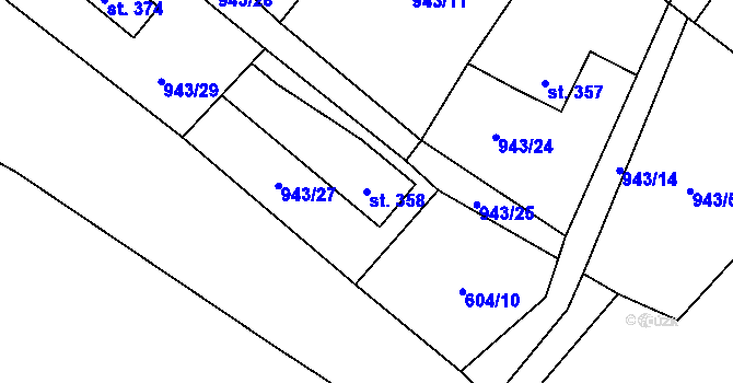 Parcela st. 358 v KÚ Mostek, Katastrální mapa