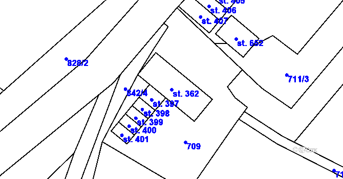 Parcela st. 362 v KÚ Mostek, Katastrální mapa