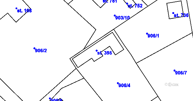 Parcela st. 395 v KÚ Mostek, Katastrální mapa