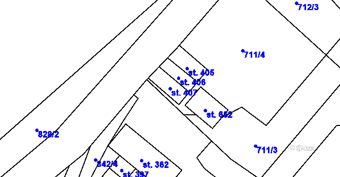 Parcela st. 407 v KÚ Mostek, Katastrální mapa