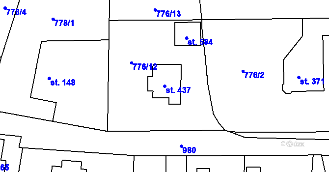 Parcela st. 437 v KÚ Mostek, Katastrální mapa