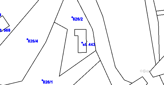 Parcela st. 443 v KÚ Mostek, Katastrální mapa