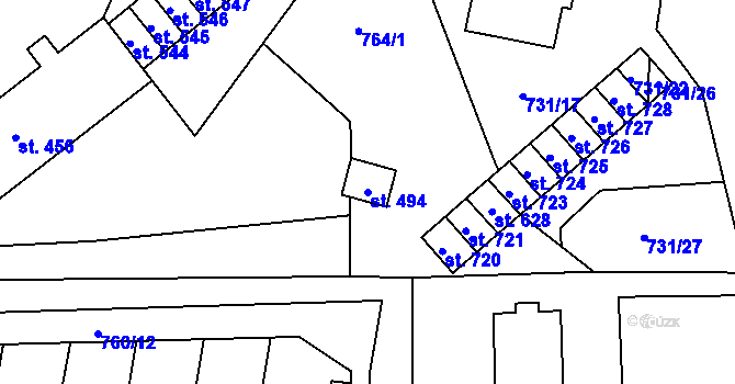 Parcela st. 494 v KÚ Mostek, Katastrální mapa