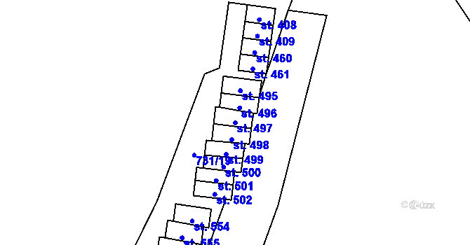 Parcela st. 497 v KÚ Mostek, Katastrální mapa