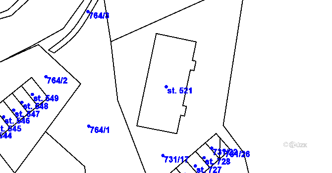 Parcela st. 521 v KÚ Mostek, Katastrální mapa