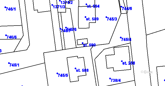 Parcela st. 590 v KÚ Mostek, Katastrální mapa