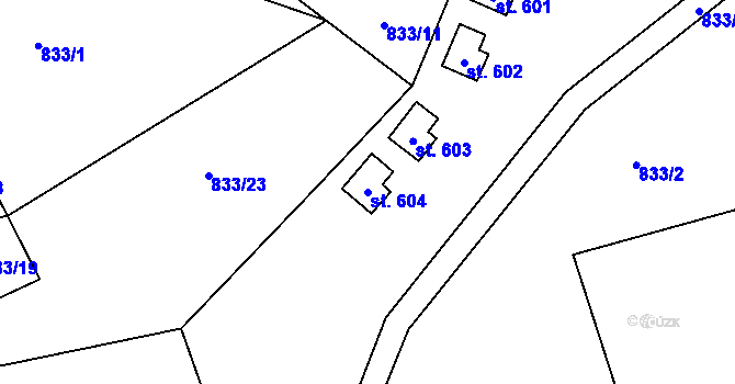 Parcela st. 604 v KÚ Mostek, Katastrální mapa