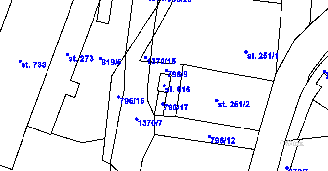 Parcela st. 616 v KÚ Mostek, Katastrální mapa