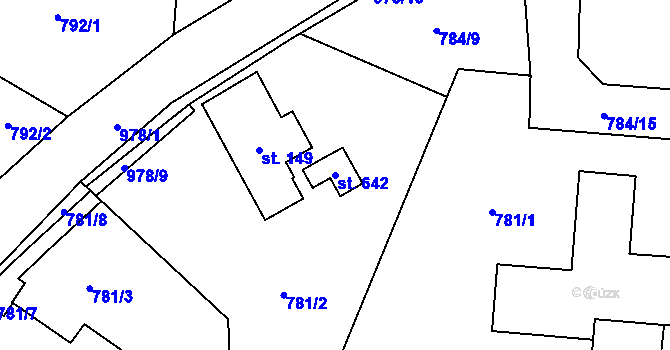 Parcela st. 642 v KÚ Mostek, Katastrální mapa