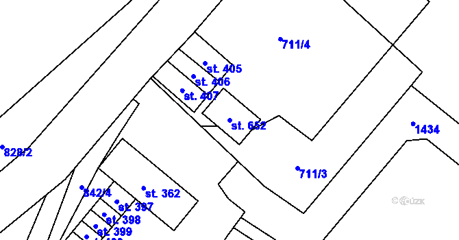 Parcela st. 652 v KÚ Mostek, Katastrální mapa