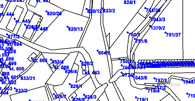 Parcela st. 604/9 v KÚ Mostek, Katastrální mapa