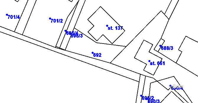 Parcela st. 692 v KÚ Mostek, Katastrální mapa