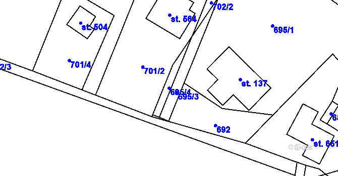 Parcela st. 695/4 v KÚ Mostek, Katastrální mapa