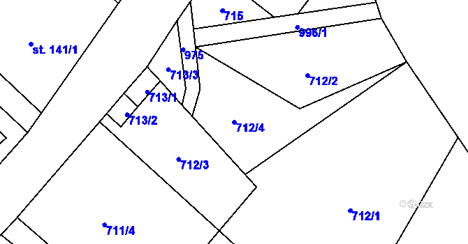 Parcela st. 712/4 v KÚ Mostek, Katastrální mapa
