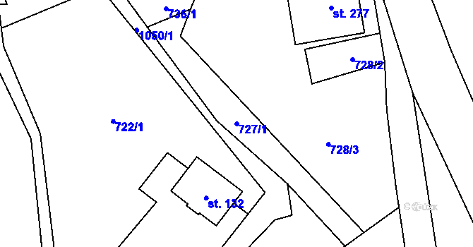 Parcela st. 727/1 v KÚ Mostek, Katastrální mapa
