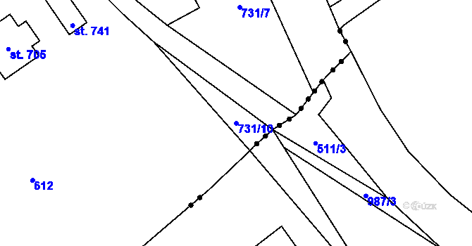 Parcela st. 731/10 v KÚ Mostek, Katastrální mapa