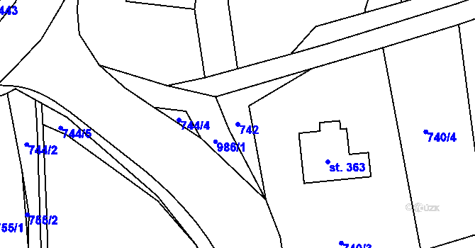 Parcela st. 742 v KÚ Mostek, Katastrální mapa