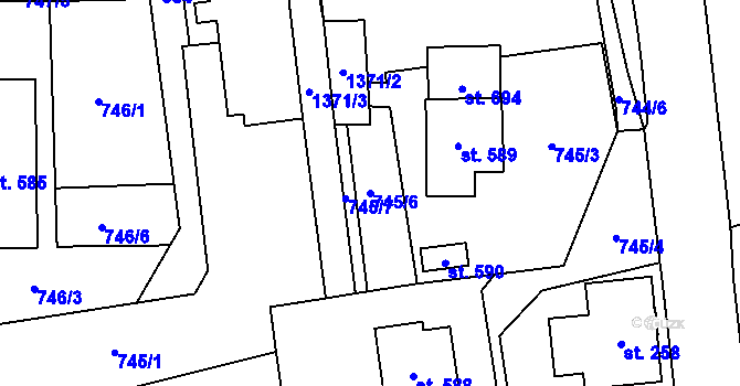 Parcela st. 745/6 v KÚ Mostek, Katastrální mapa
