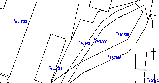 Parcela st. 751/3 v KÚ Mostek, Katastrální mapa