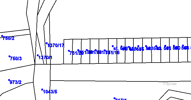 Parcela st. 751/17 v KÚ Mostek, Katastrální mapa