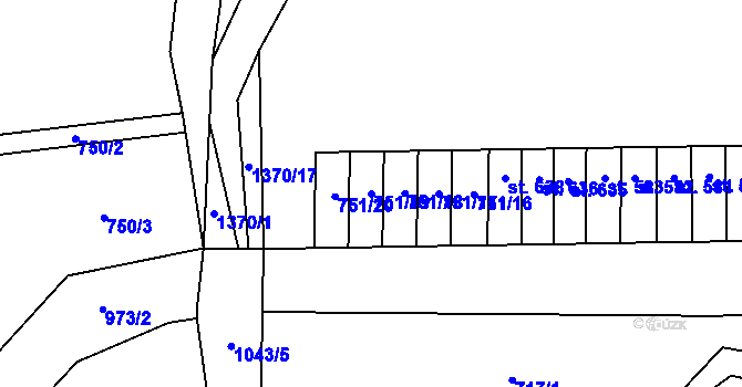 Parcela st. 751/19 v KÚ Mostek, Katastrální mapa