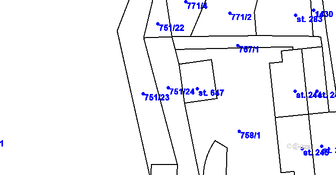 Parcela st. 751/24 v KÚ Mostek, Katastrální mapa