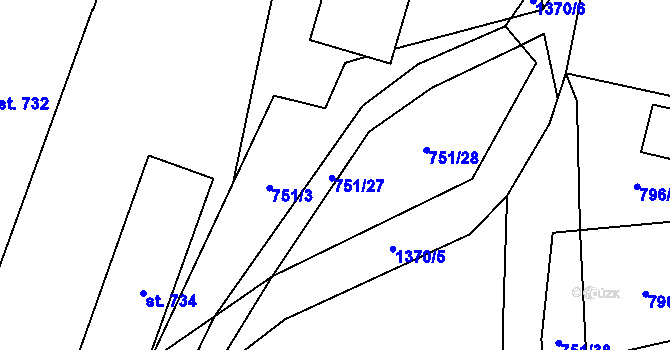 Parcela st. 751/27 v KÚ Mostek, Katastrální mapa