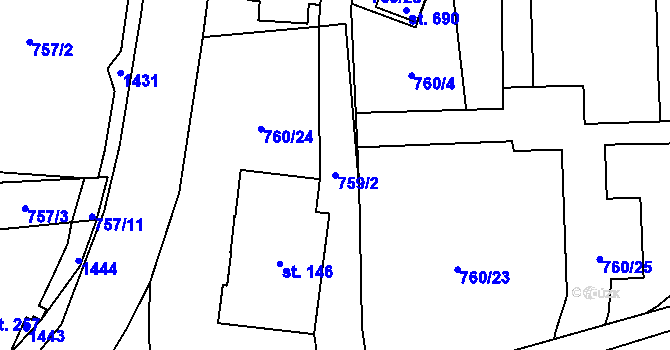 Parcela st. 759/2 v KÚ Mostek, Katastrální mapa