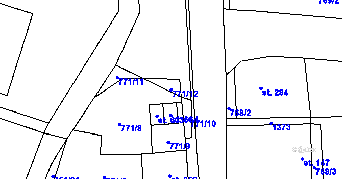 Parcela st. 771/12 v KÚ Mostek, Katastrální mapa