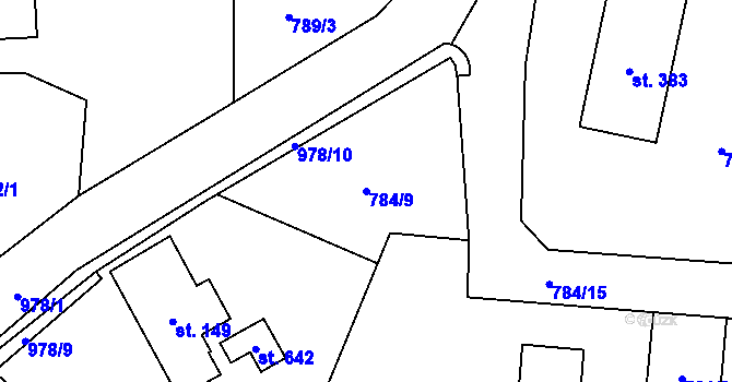 Parcela st. 784/9 v KÚ Mostek, Katastrální mapa