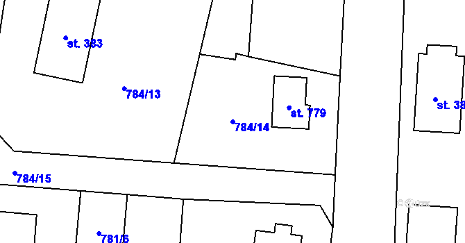Parcela st. 784/14 v KÚ Mostek, Katastrální mapa