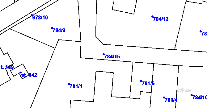 Parcela st. 784/15 v KÚ Mostek, Katastrální mapa