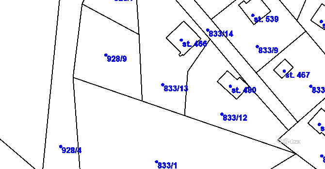 Parcela st. 833/13 v KÚ Mostek, Katastrální mapa