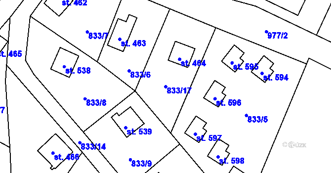 Parcela st. 833/17 v KÚ Mostek, Katastrální mapa