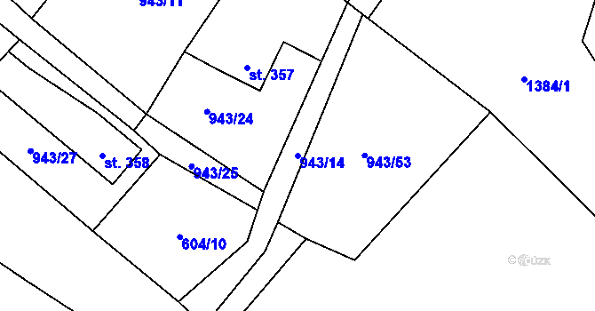 Parcela st. 943/14 v KÚ Mostek, Katastrální mapa