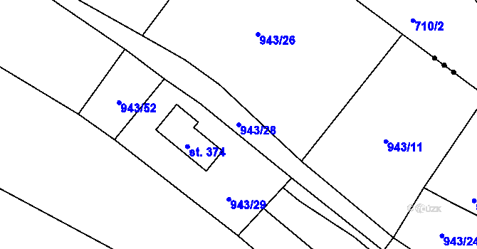 Parcela st. 943/28 v KÚ Mostek, Katastrální mapa