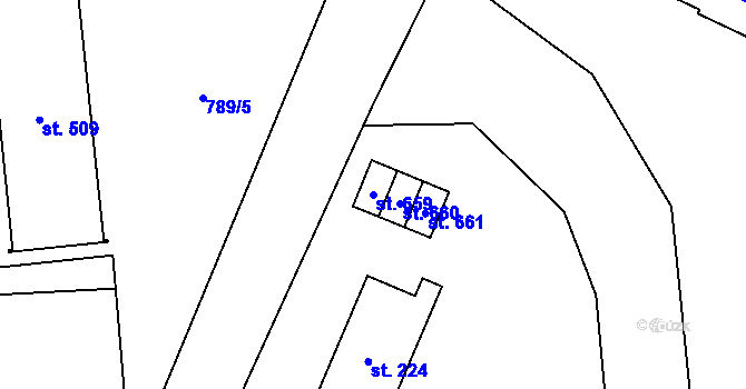 Parcela st. 659 v KÚ Mostek, Katastrální mapa
