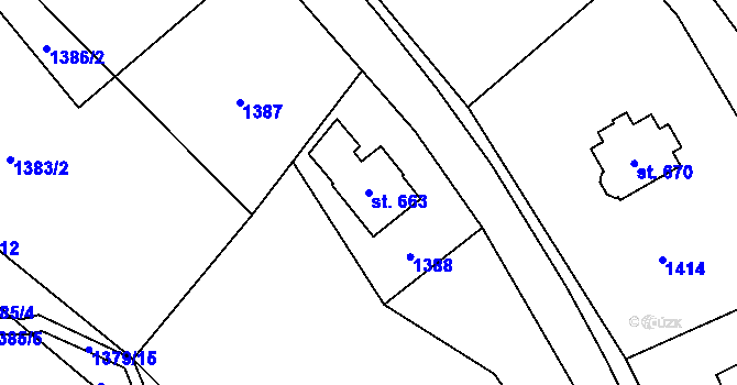 Parcela st. 663 v KÚ Mostek, Katastrální mapa