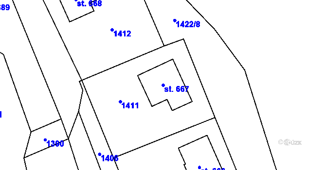 Parcela st. 667 v KÚ Mostek, Katastrální mapa