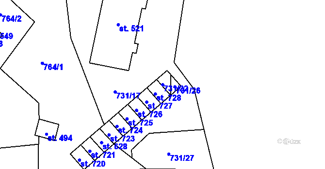 Parcela st. 731/22 v KÚ Mostek, Katastrální mapa