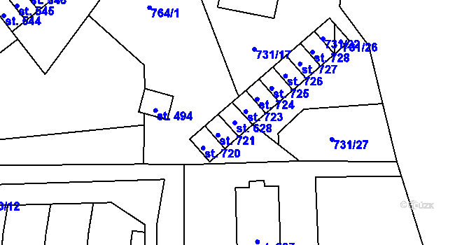 Parcela st. 628 v KÚ Mostek, Katastrální mapa