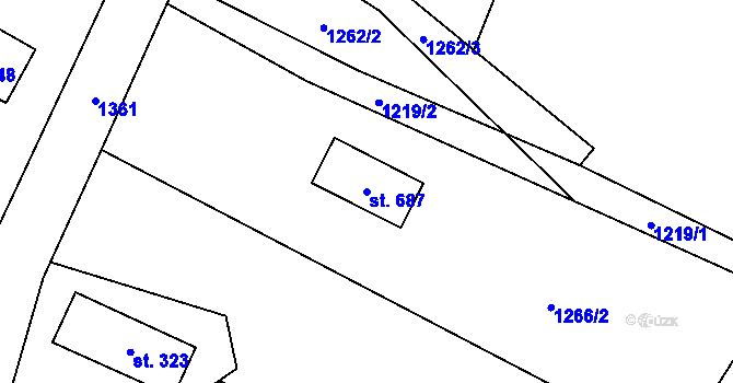 Parcela st. 687 v KÚ Mostek, Katastrální mapa