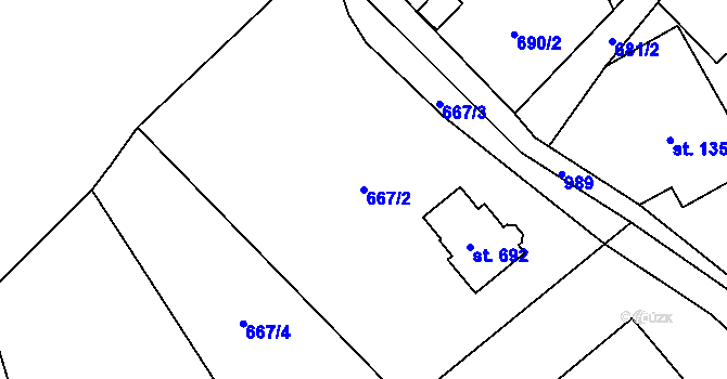Parcela st. 667/2 v KÚ Mostek, Katastrální mapa