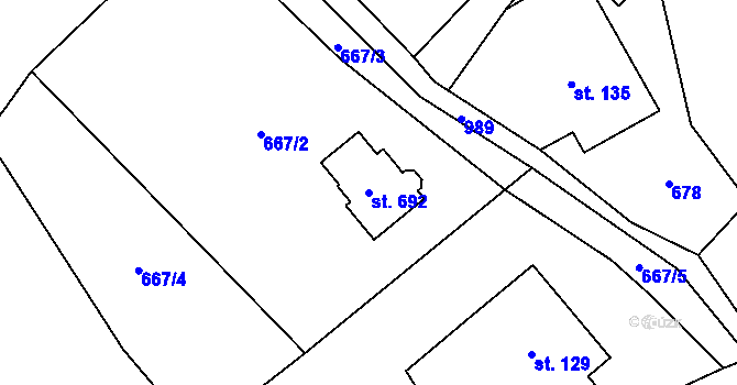 Parcela st. 692 v KÚ Mostek, Katastrální mapa