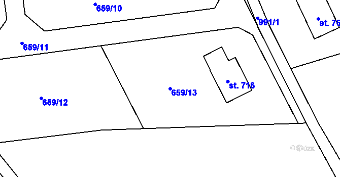 Parcela st. 659/13 v KÚ Mostek, Katastrální mapa