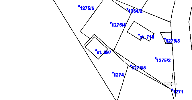 Parcela st. 697 v KÚ Mostek, Katastrální mapa