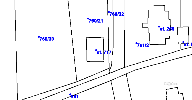 Parcela st. 717 v KÚ Mostek, Katastrální mapa